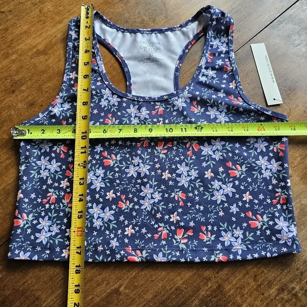 Evolution And Creation Navy Floral Racerback Crop Tank Top Sports Bra Size XL